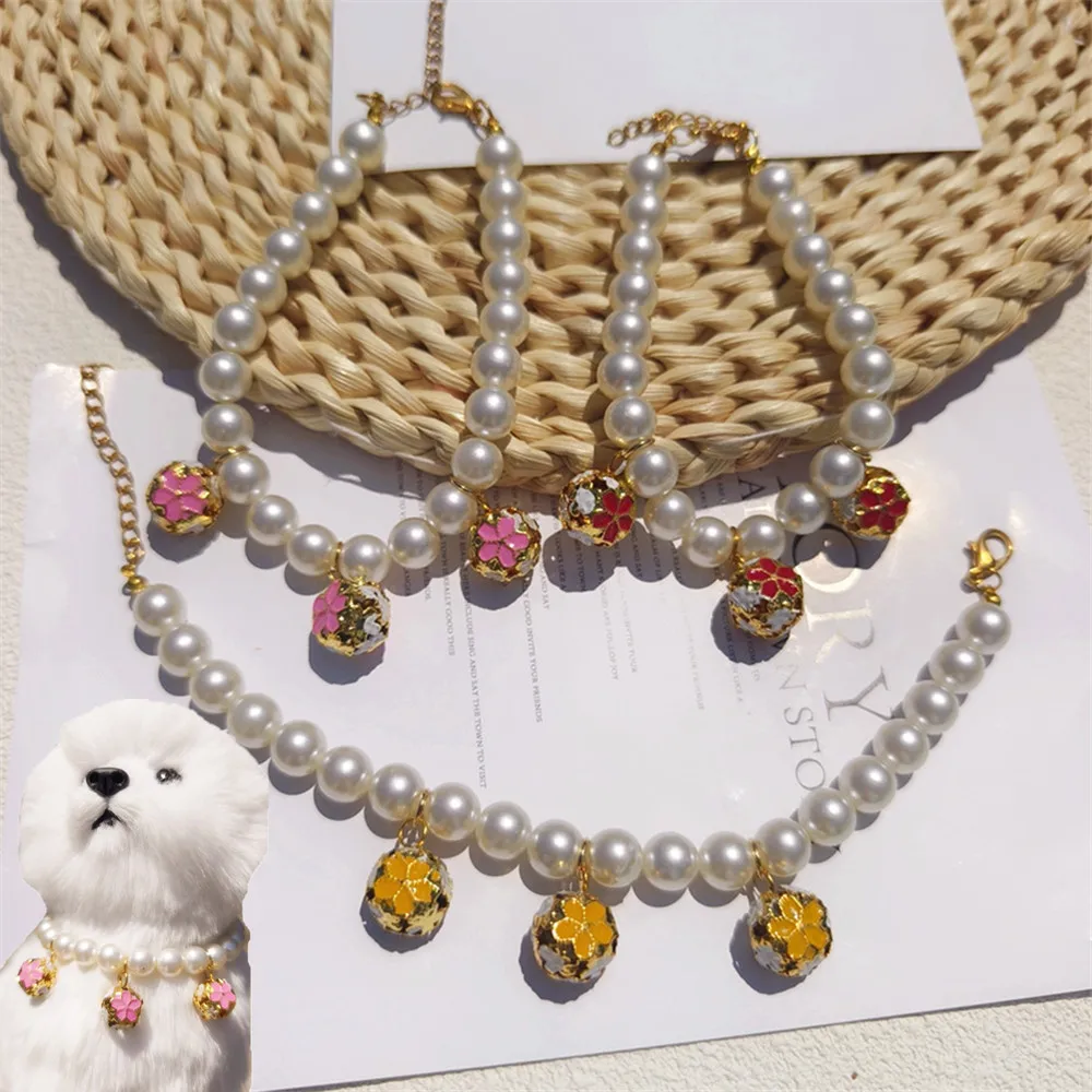 Pet Supplies York - カラフルな鐘が付いた犬と猫のネックレス、パールカラー、ジュエリーアクセサリー、ニューヨーク、英語、ショート、ペット用品、かわいい