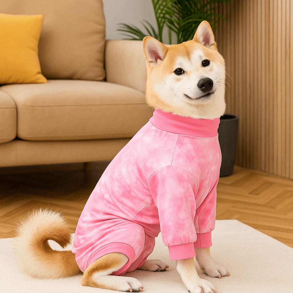 Dog Anxiety Vest - 犬用パジャマ、伸縮性のある犬用回復スーツ、タイダイ柄、暖かい犬用不安軽減ベスト、快適なペット用避妊去勢スーツ、舐め防止