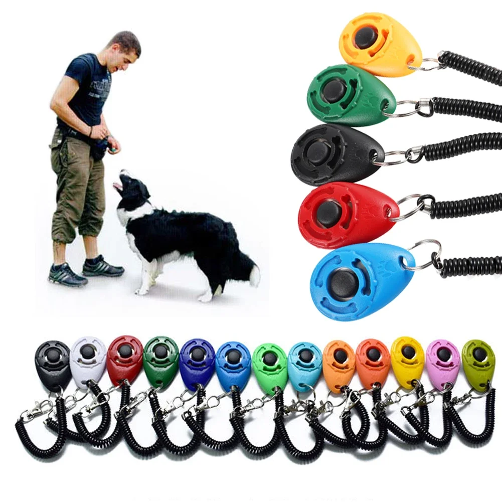 Training Clicker Dog - 2 in 1犬用トレーニングクリッカー、ペット用プラスチック製新型犬用クリックトレーナーエイドツール、調節可能なリストストラップ付きサウンドキーホルダー、犬用品