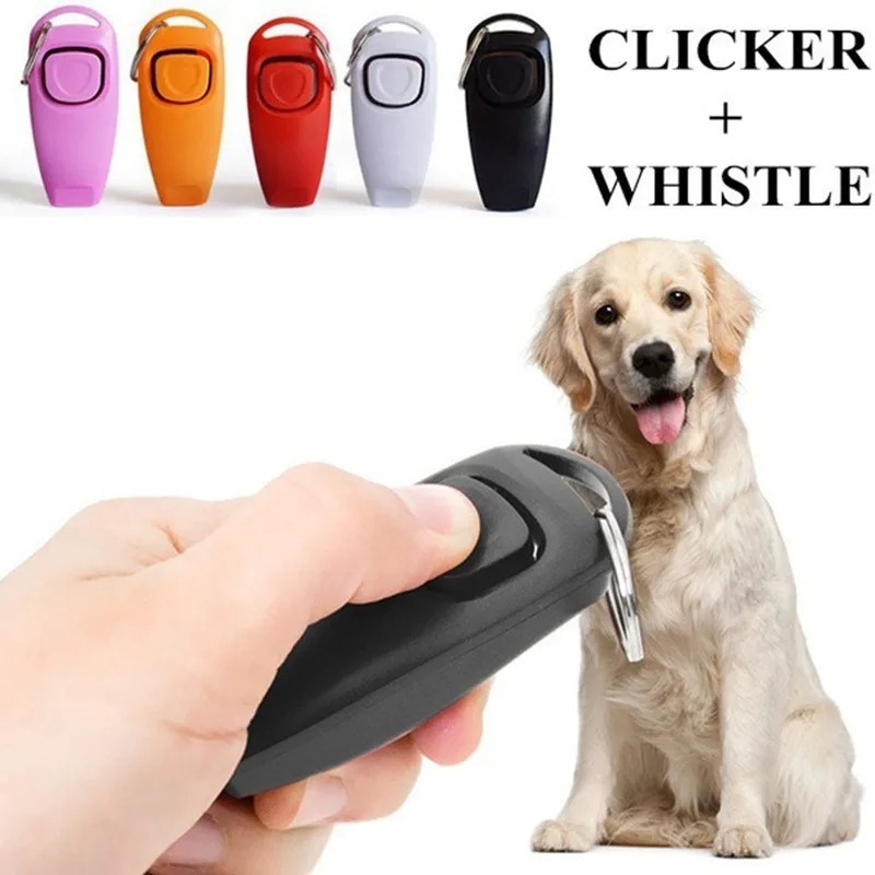 Training Clicker Dog - 2in1ペットトレーニングクリッカー（ホイッスル付き）、子犬・小型犬・中型犬・大型犬用の吠え防止トレーニング補助ツール（キーリング付き）
