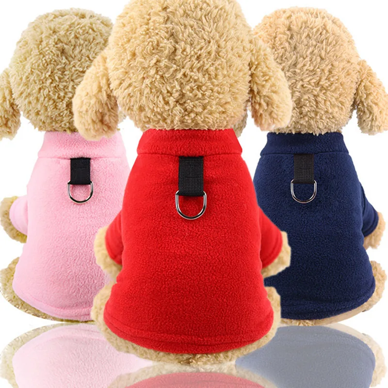 Pet Supplies York - 冬の犬のベストソフトフリース服小型犬用ソリッドカラー犬 Tシャツハーネスリーシュ D リングパグヨークコートペット用品