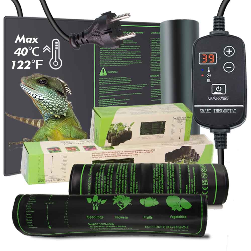 Reptile Heating Mat - 防水爬虫類加熱マット,7〜100W,16〜40 ℃ の植物加熱パッド,調整可能なサーモスタット,屋内栽培,苗床,庭