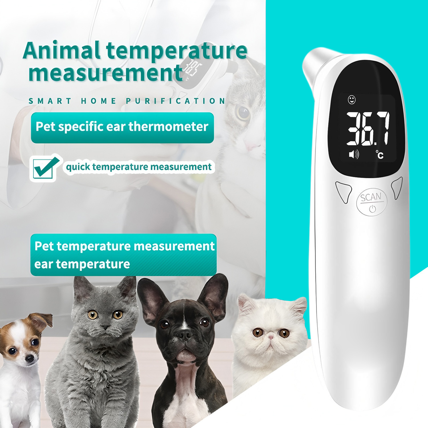 Pet Supplies Warehouse - ペット耳用デジタル体温計非接触電子温度測定器犬猫子犬獣医用品用