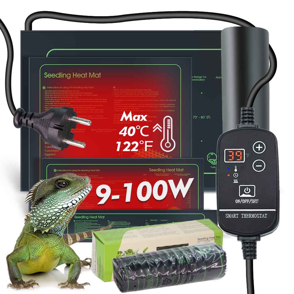 Reptile Heating Mat - 防水PVC植物加熱パッド,調整可能なサーモスタット,爬虫類加熱マット,屋内栽培,9〜100W, 16〜40 ℃