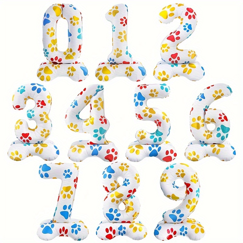 Pet Supplies App - 1個入り 16インチ ホワイト スタンド式ナンバーバルーン 犬の足型ペットアニマルフォイルバルーン 誕生日パーティー飾り付け用品