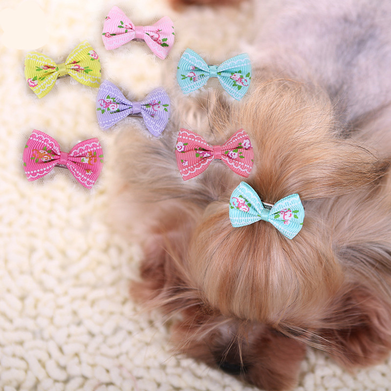 Pet Supplies York - かわいい犬用ヘアピン子猫子犬用かわいい綿のリボンフラワーバレッタチワワヨークテディヒロミヘアクリップペット用品