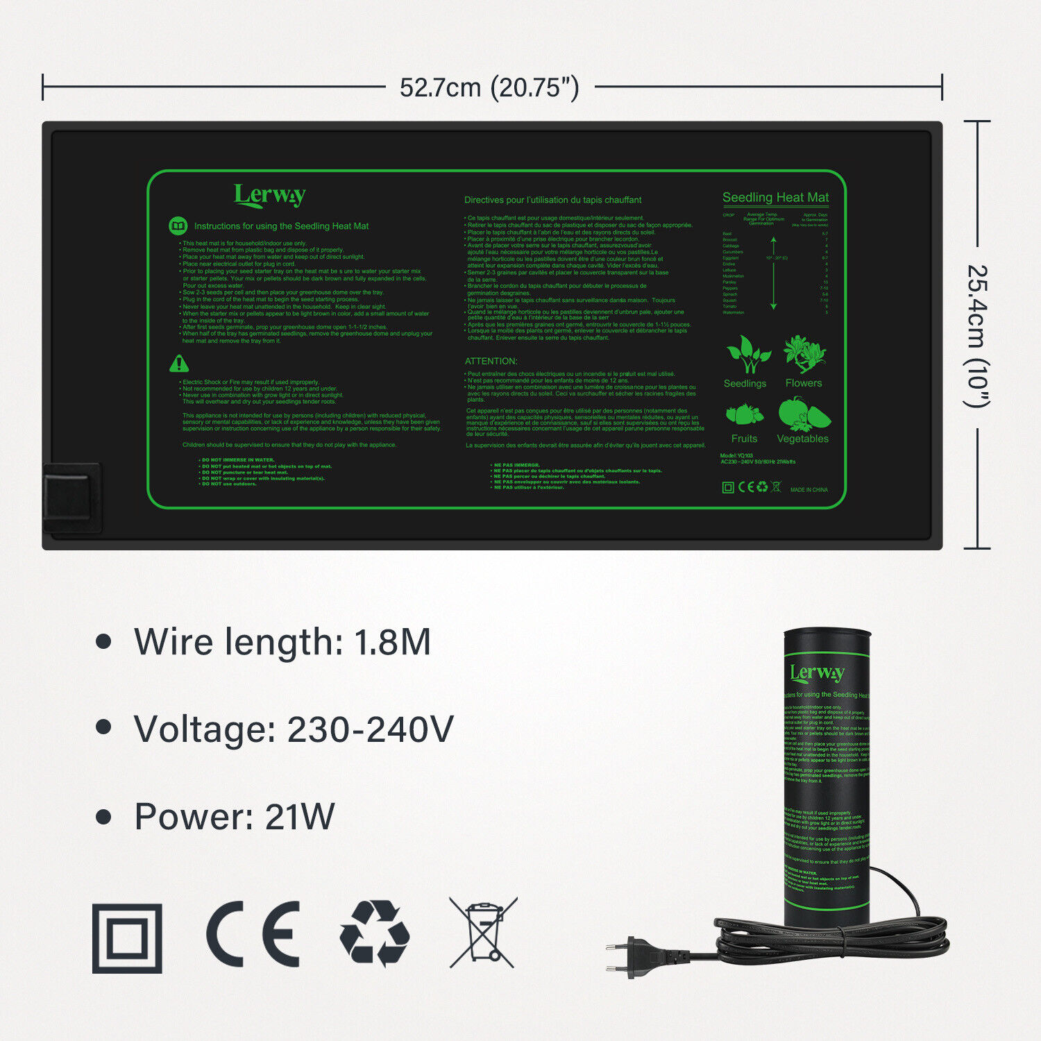 LERWAY 21W 苗床用ヒートマット EUプラグ 室内温 - Reptile Heating Mat のレビューと価格