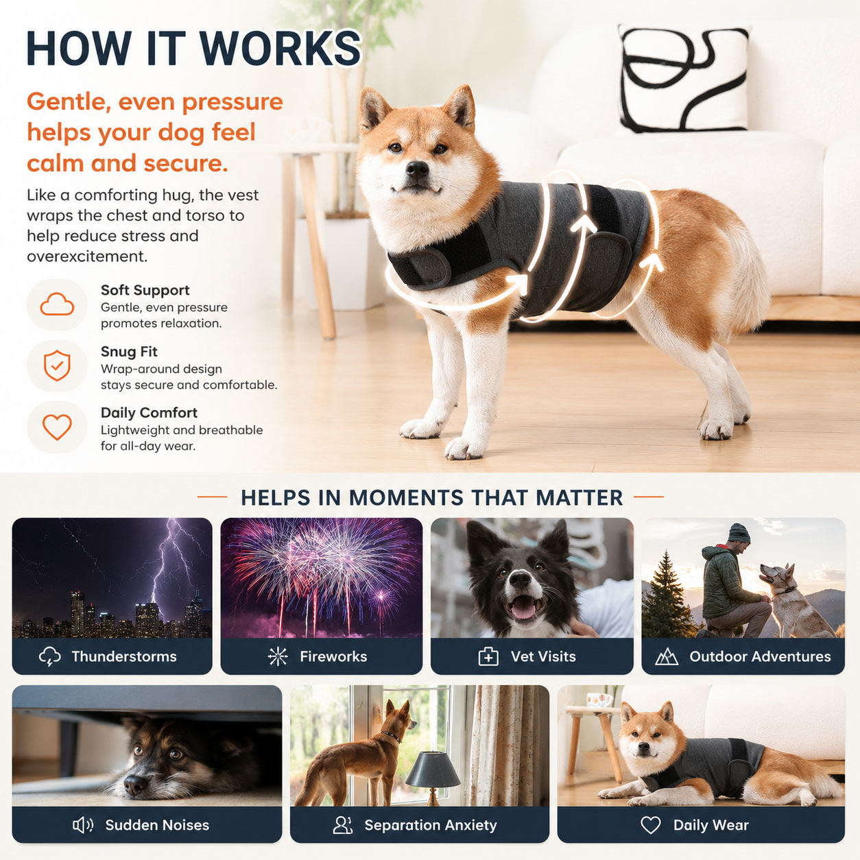 犬用不安軽減ベスト、調節可能なフックとループ付き、柔らかいコ - Dog Anxiety Vest のレビューと価格