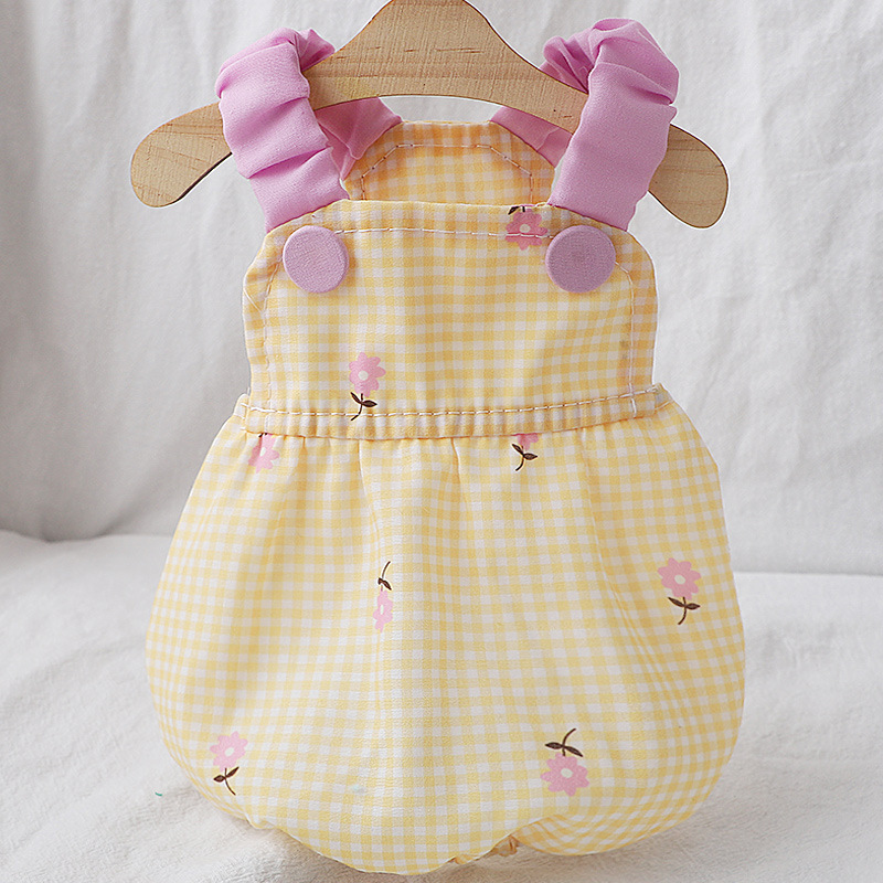 黄色の花柄ペットドッグドレス小型犬用薄い子犬プリンセススカー - Pet Supplies York のレビューと価格